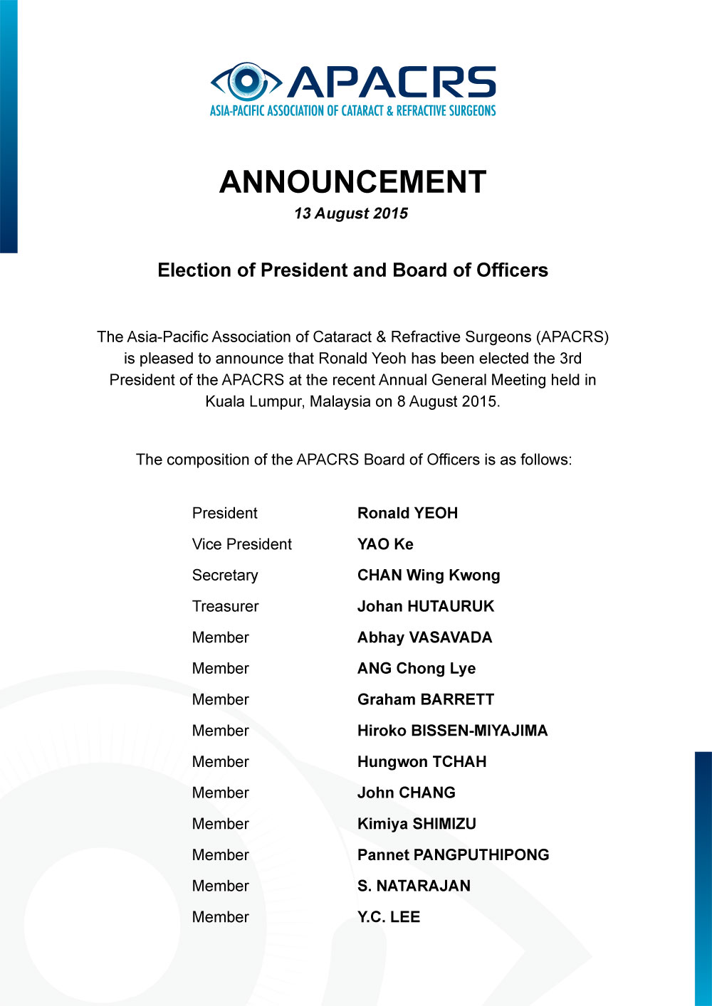 AsiaPacific Association of Cataract and Refractive Surgeons (APACRS)